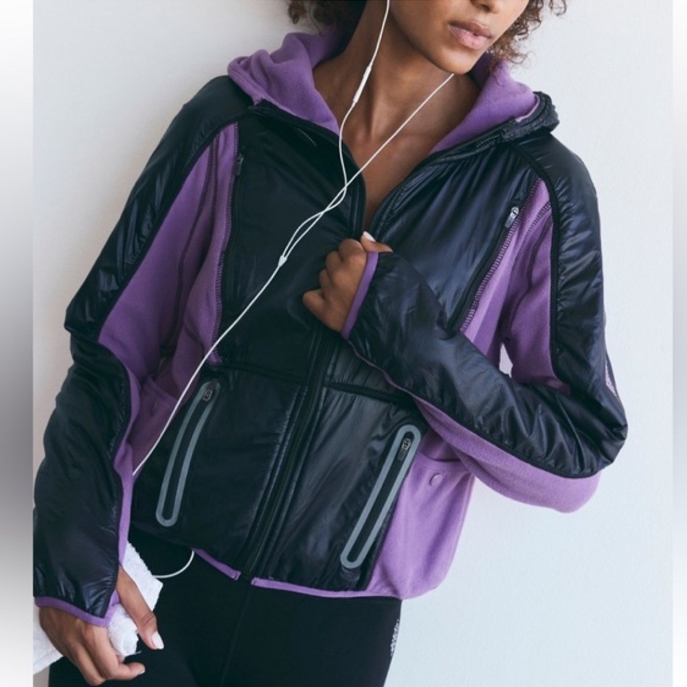 New Free People Go The Distance Fleece Jacket Red Violet/Black Combo XL womens